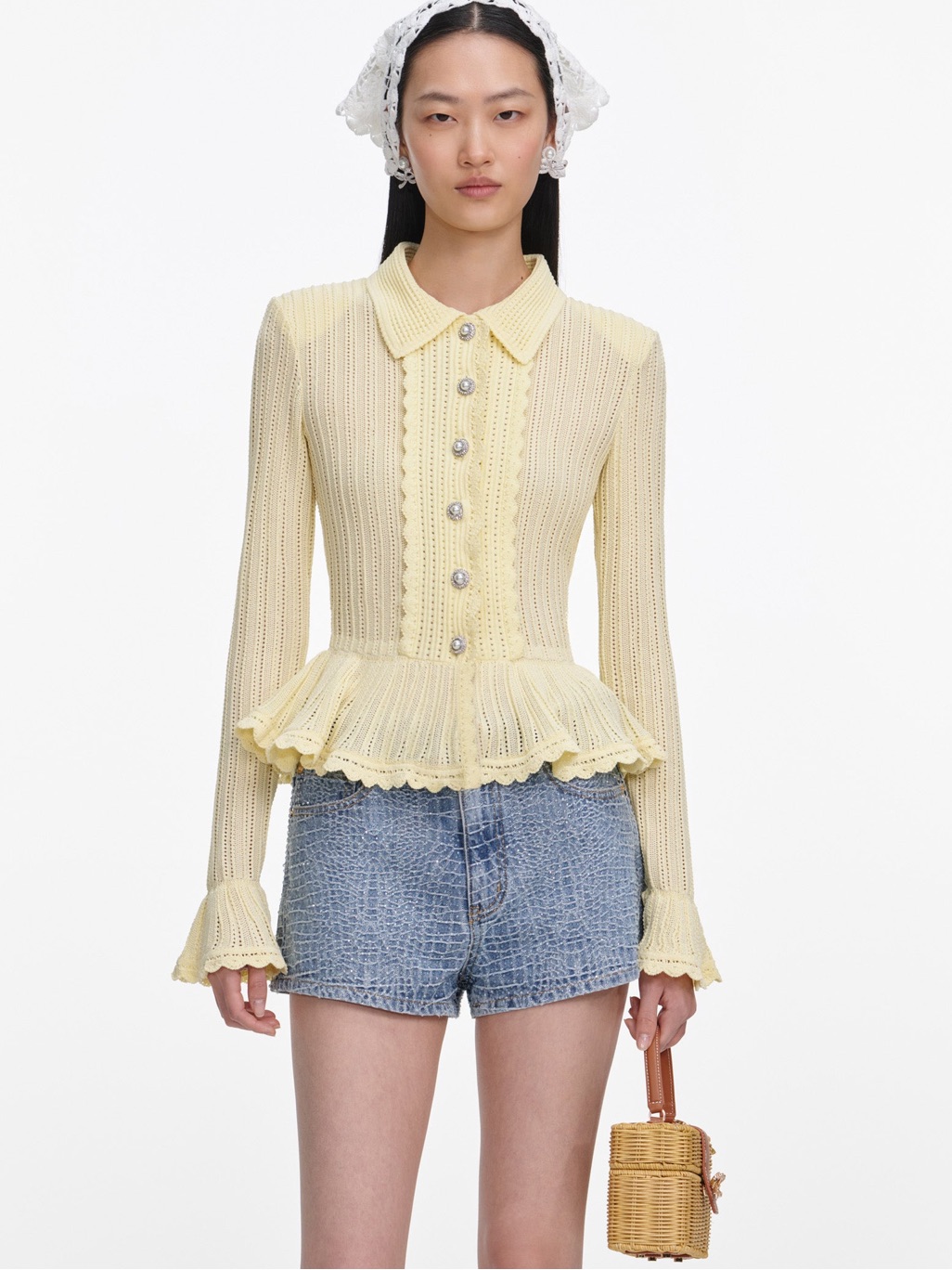 Nwot Self-Portrait Yellow Pointelle Cardigan